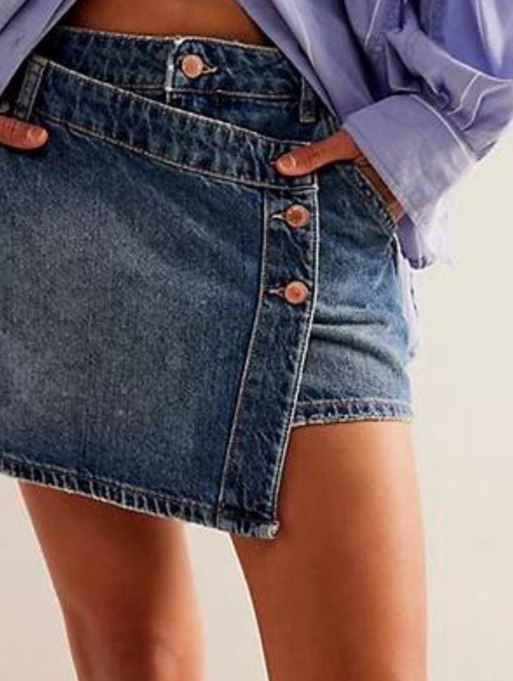 We The Free Blue Wynne Denim  Mini Skirt By Free People,Size 28, NWT - Picture 2 of 4